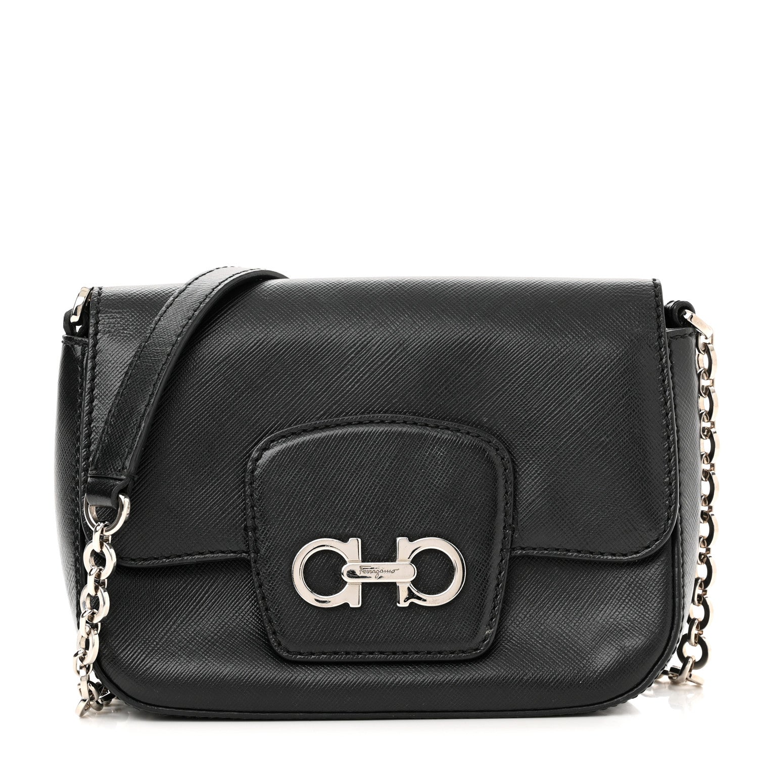 Salvatore Ferragamo Saffiano Paris Crossbody Bag Black 1 of 12