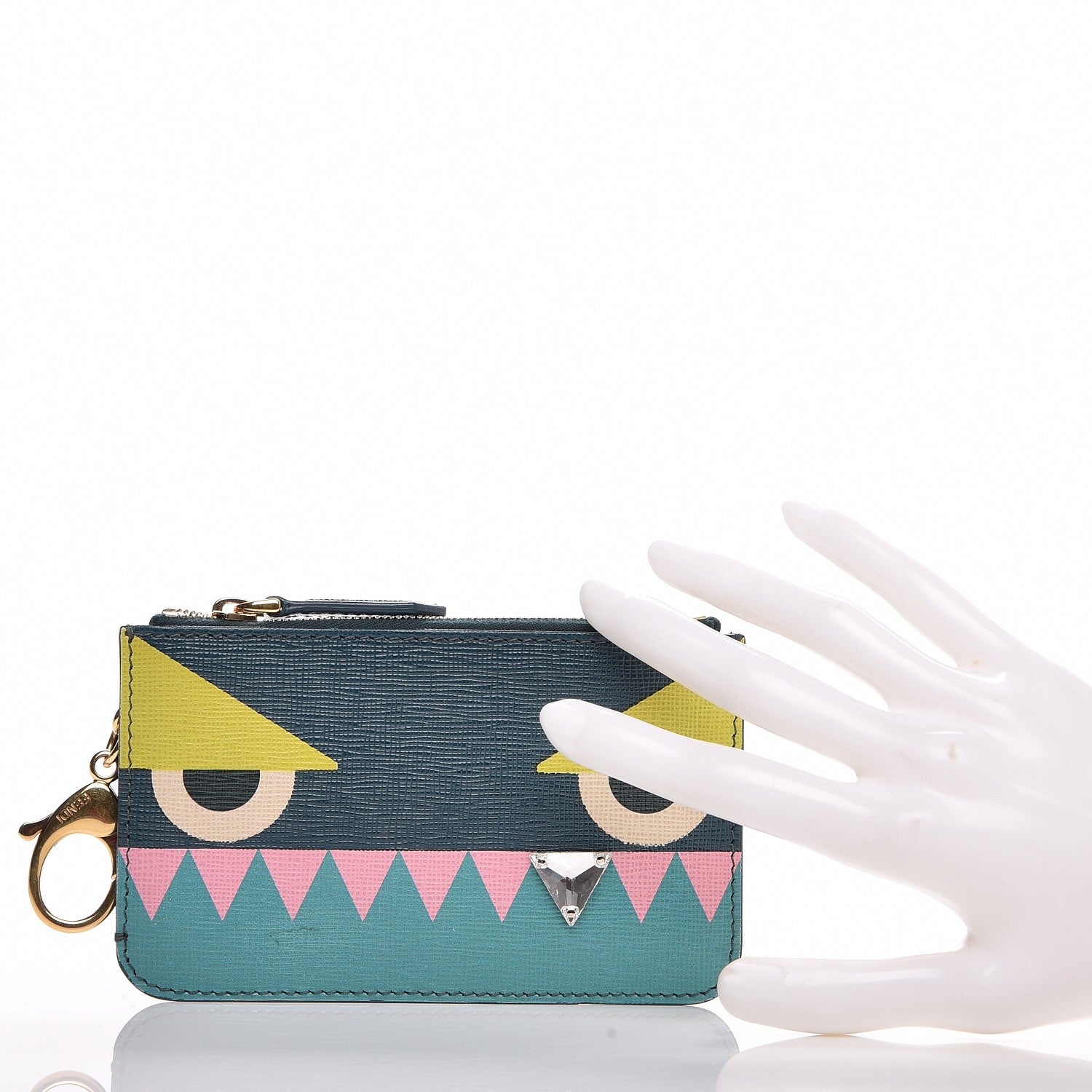 Fendi Vitello Crystal Tooth Monster Coin Pouch Key Case Oceano Multicolor 2 of 9
