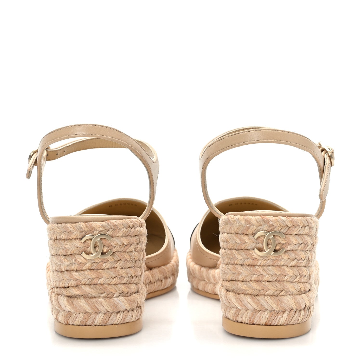Chanel Lambskin Grosgrain CC Espadrilles Wedges 37 Beige Black 5 of 9