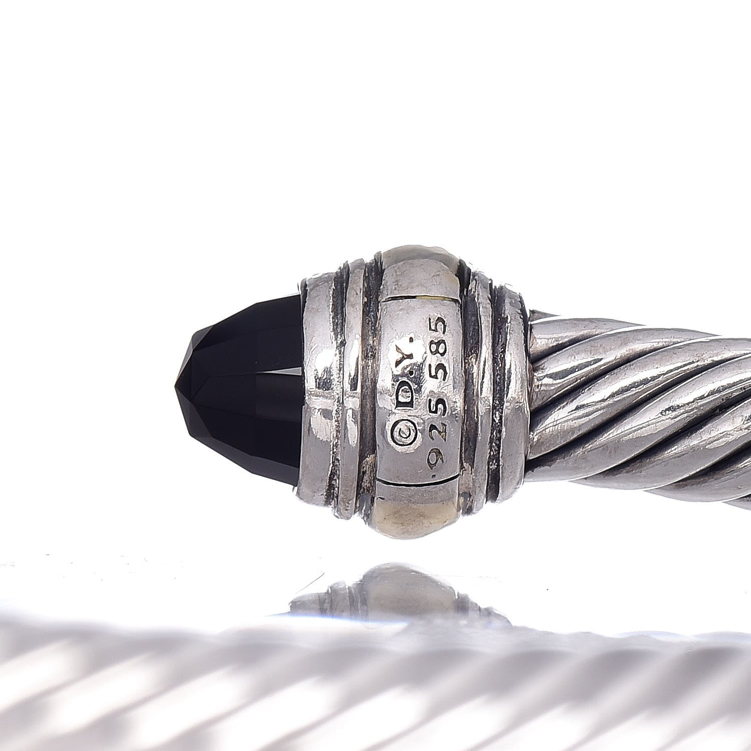 David Yurman Sterling Silver 14K Yellow Gold Black Onyx 5mm Cable Classics Bracelet 5 of 5