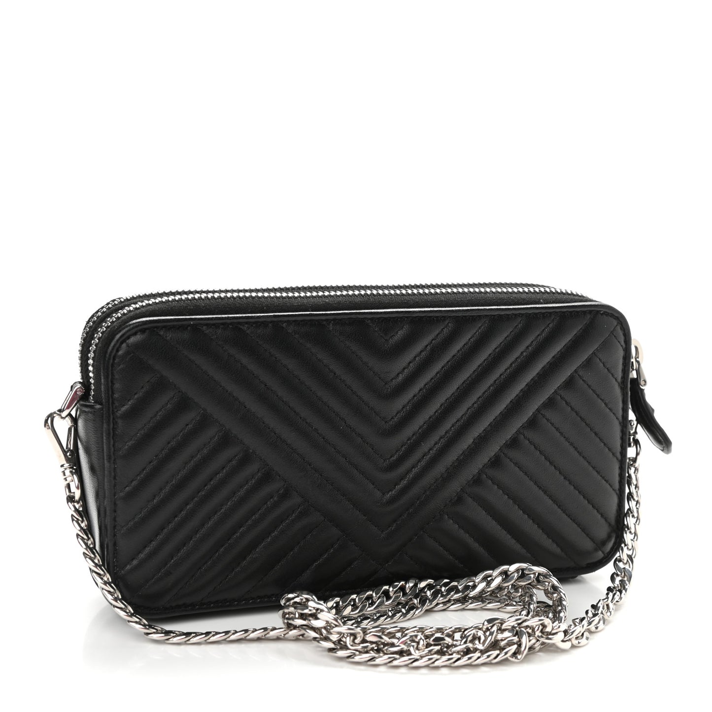 Nappa Impunture Diagramme Mini Double Zip Chain Crossbody Bag Black