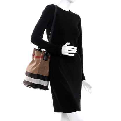 Burberry Canvas Mega Check Medium Ashby Hobo Black 2 of 7