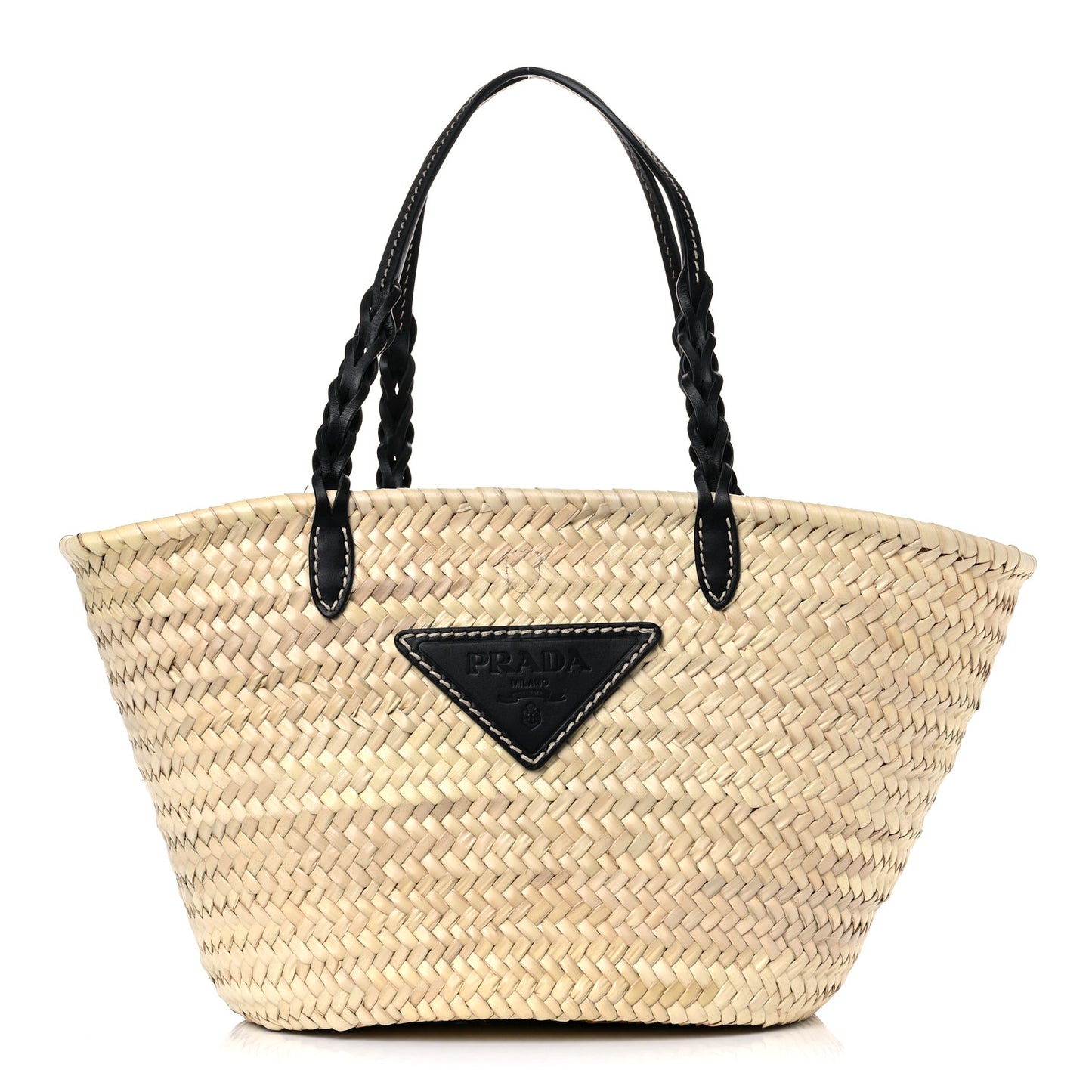 Palmitto Vitello Woven Braided Large Basket Tote Bag Naturale Black