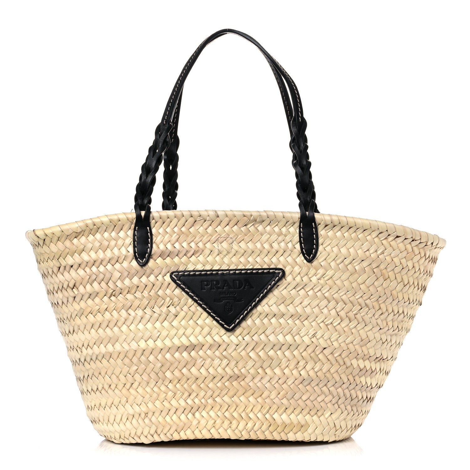 Prada Palmitto Vitello Woven Braided Large Basket Tote Bag Naturale Black 1 of 8