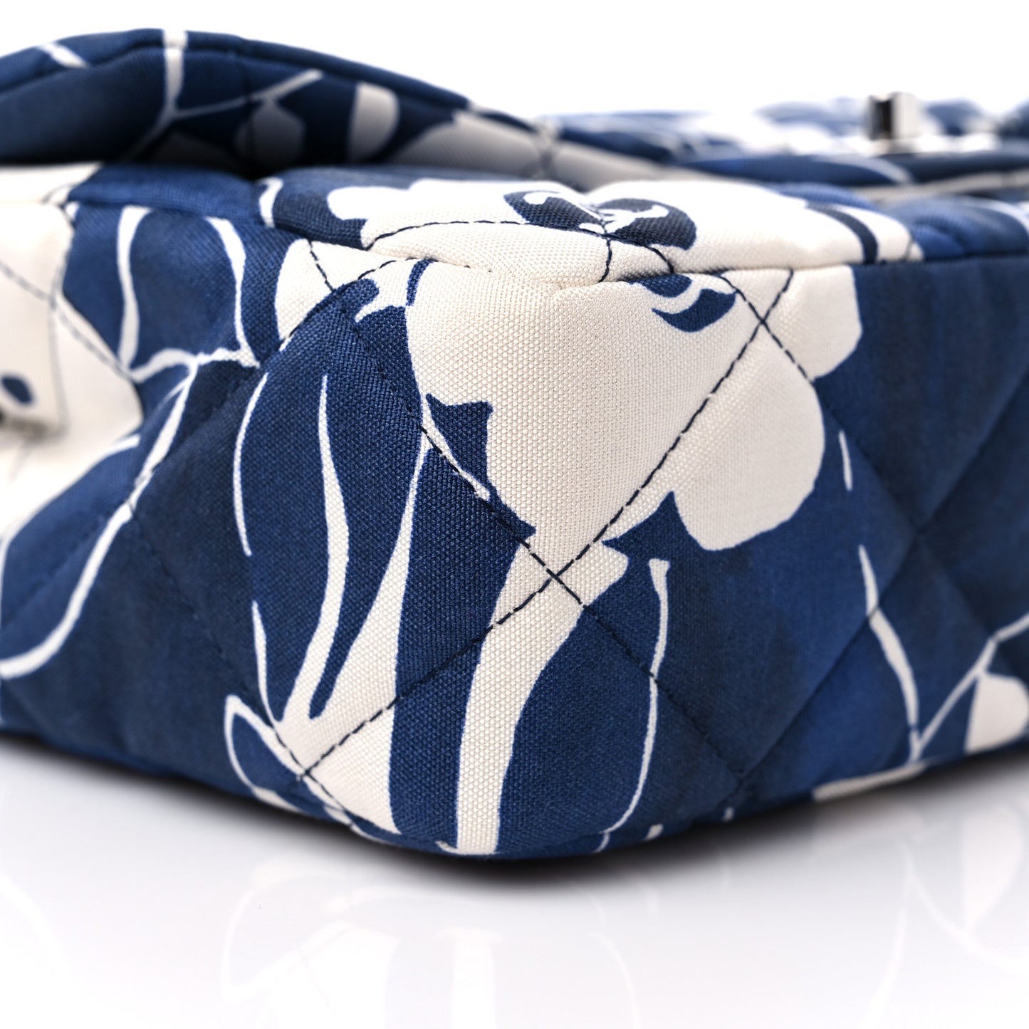 Floral Printed Silk CC Medium Single Flap Navy Blue White
