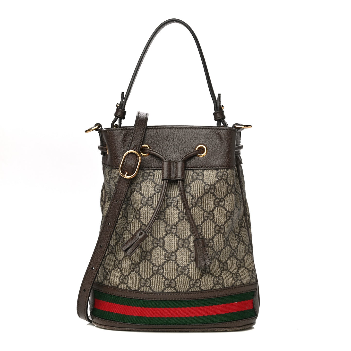 GG Supreme Monogram Web Small Ophidia Bucket Bag Brown