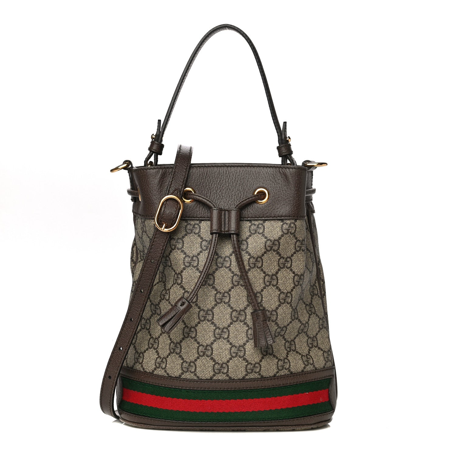 Gucci GG Supreme Monogram Web Small Ophidia Bucket Bag Brown 1 of 12