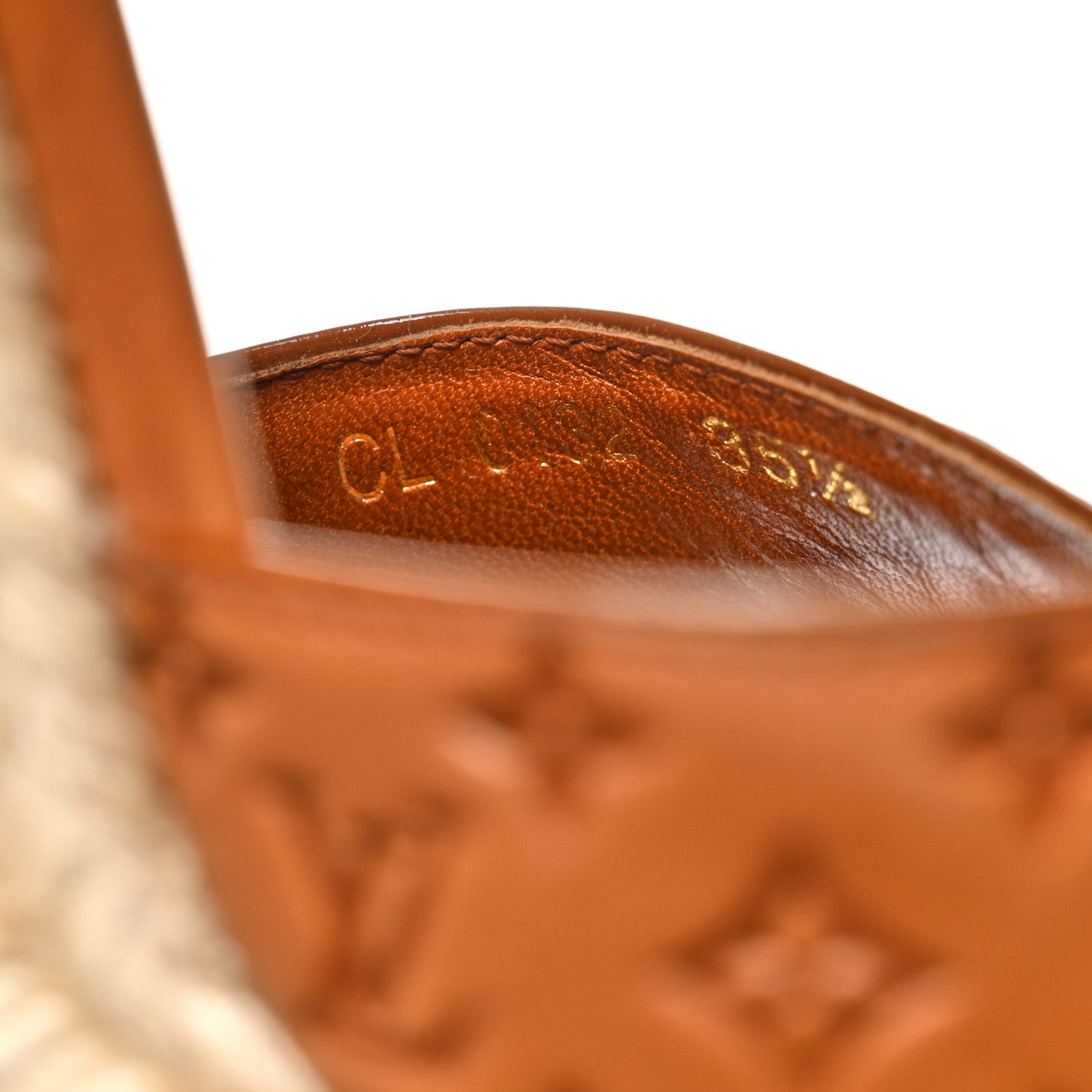 Louis Vuitton Calfskin Monogram Embossed Espadrille Wedge Sandals 35.5 Cognac 6 of 9
