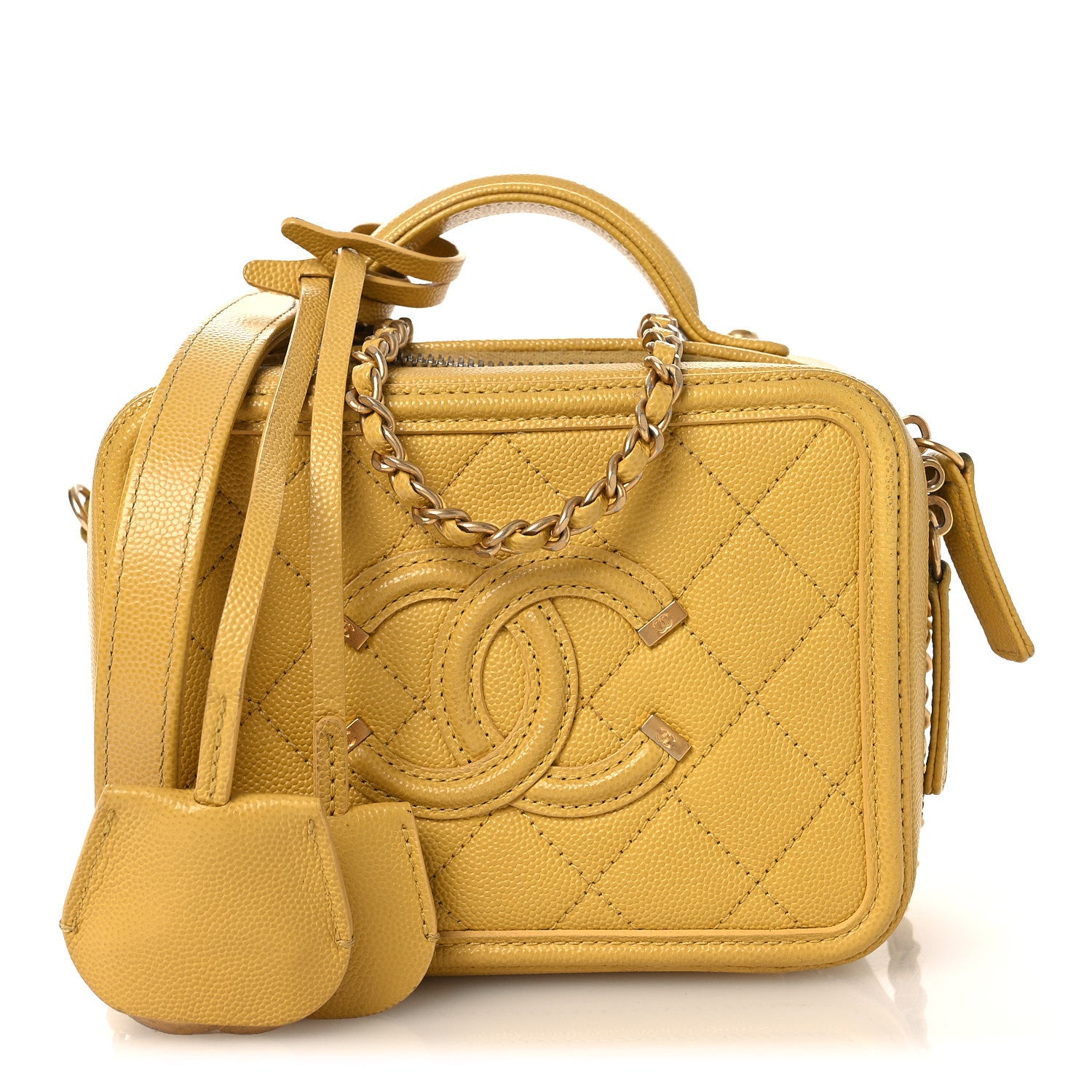 Chanel Caviar Quilted Small CC Filigree Vanity Case Yellow 1 of 13