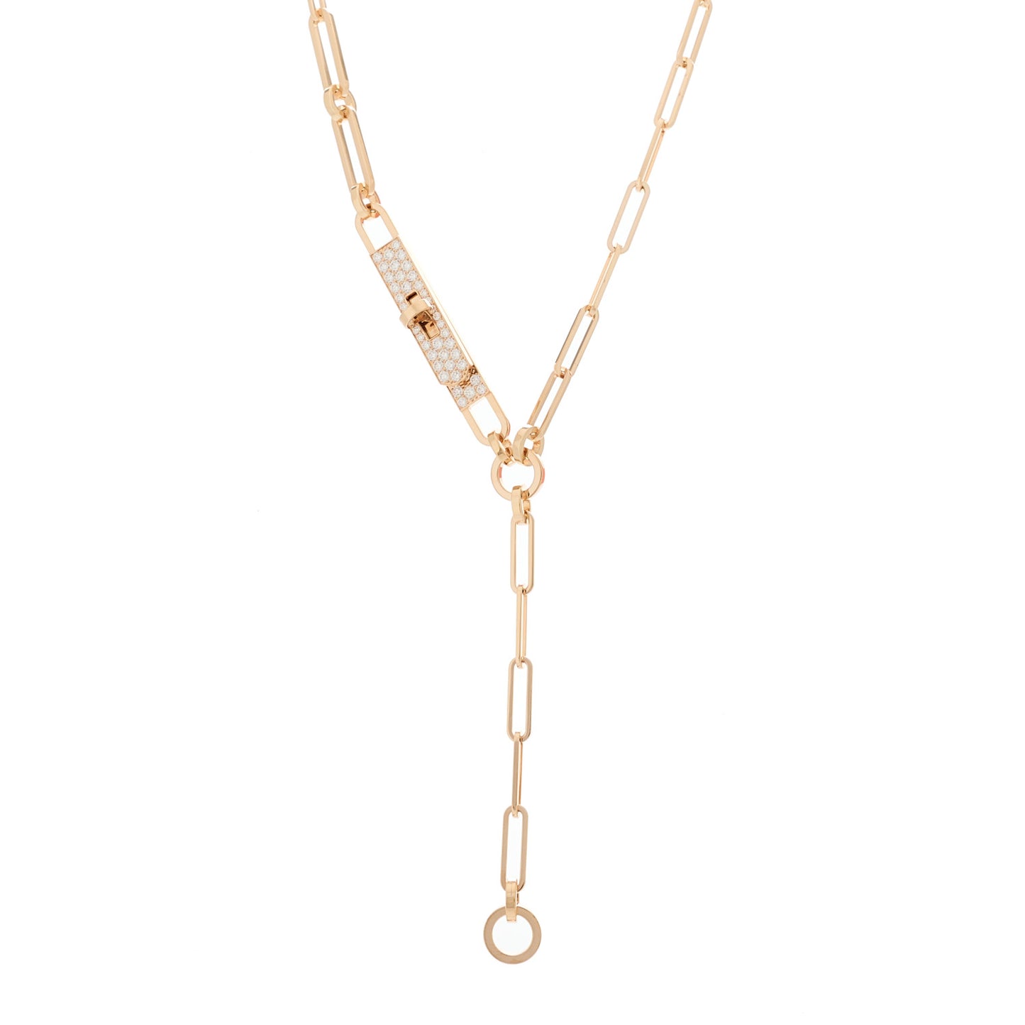 18K Rose Gold Diamond Pave PM Kelly Chaine Lariat Necklace SH