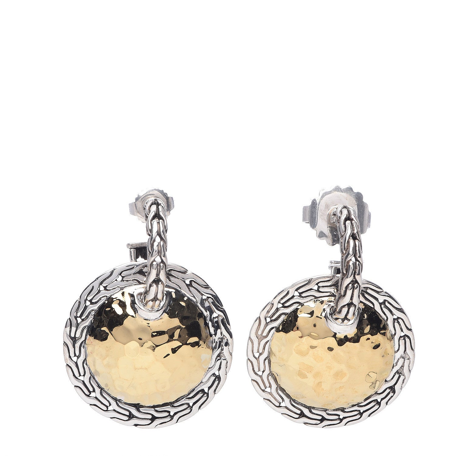 John Hardy Sterling Silver 22K Yellow Gold Hammered Disc Drop Earrings 1 of 6