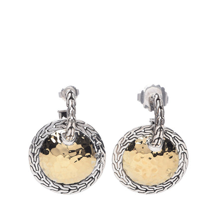 John Hardy Sterling Silver 22K Yellow Gold Hammered Disc Drop Earrings 1 of 6