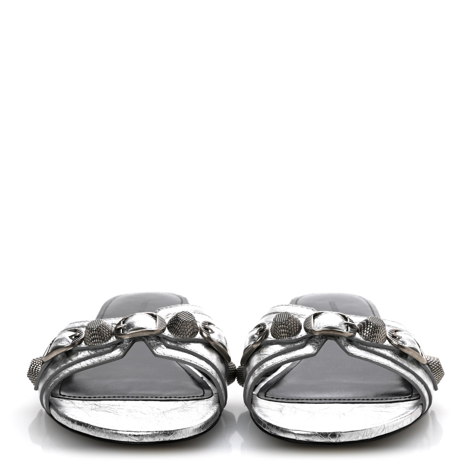 Balenciaga Metallic Arena Cagole Flat Slide Sandals 35.5 Silver 3 of 10