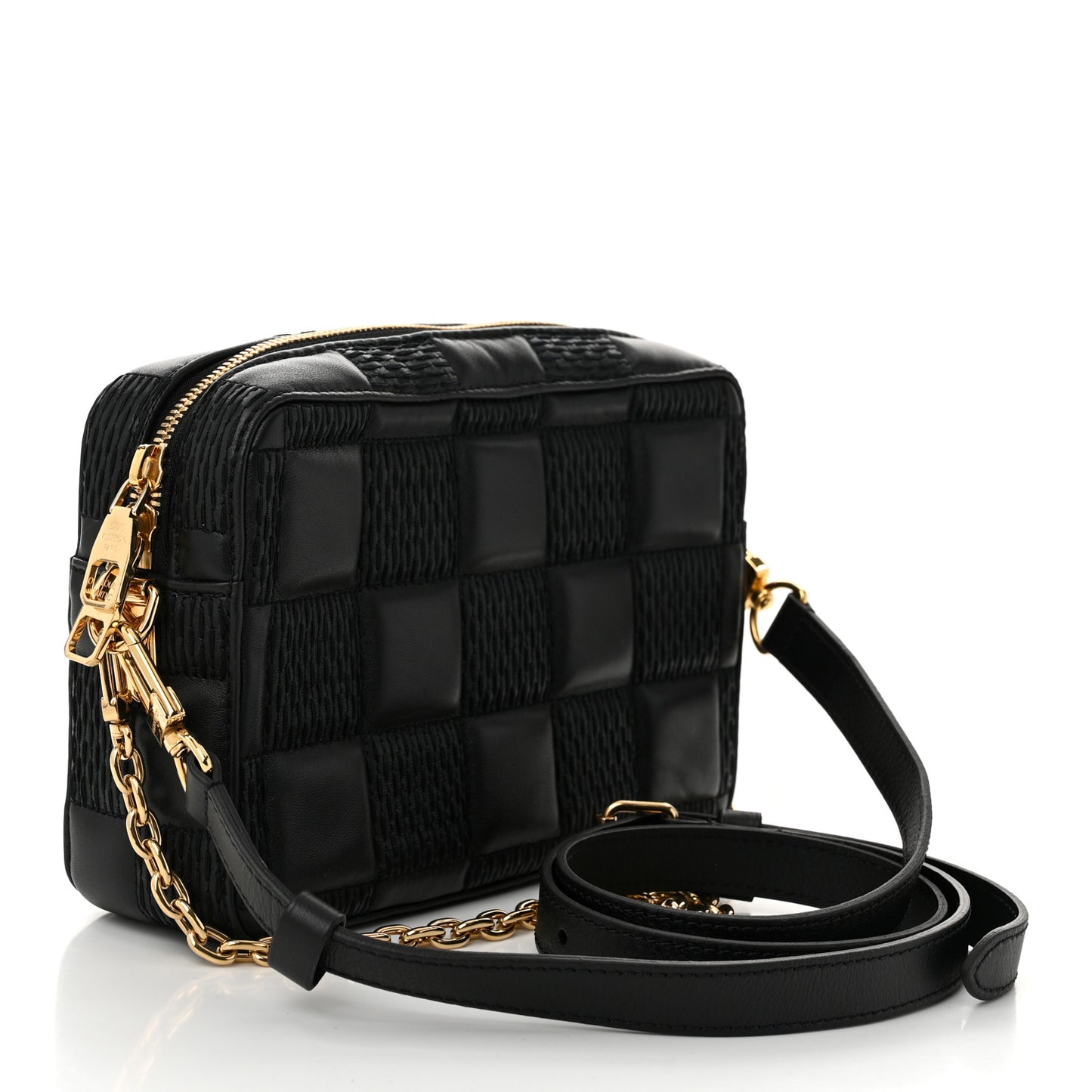 Lambskin Damier Quilt Troca PM Black