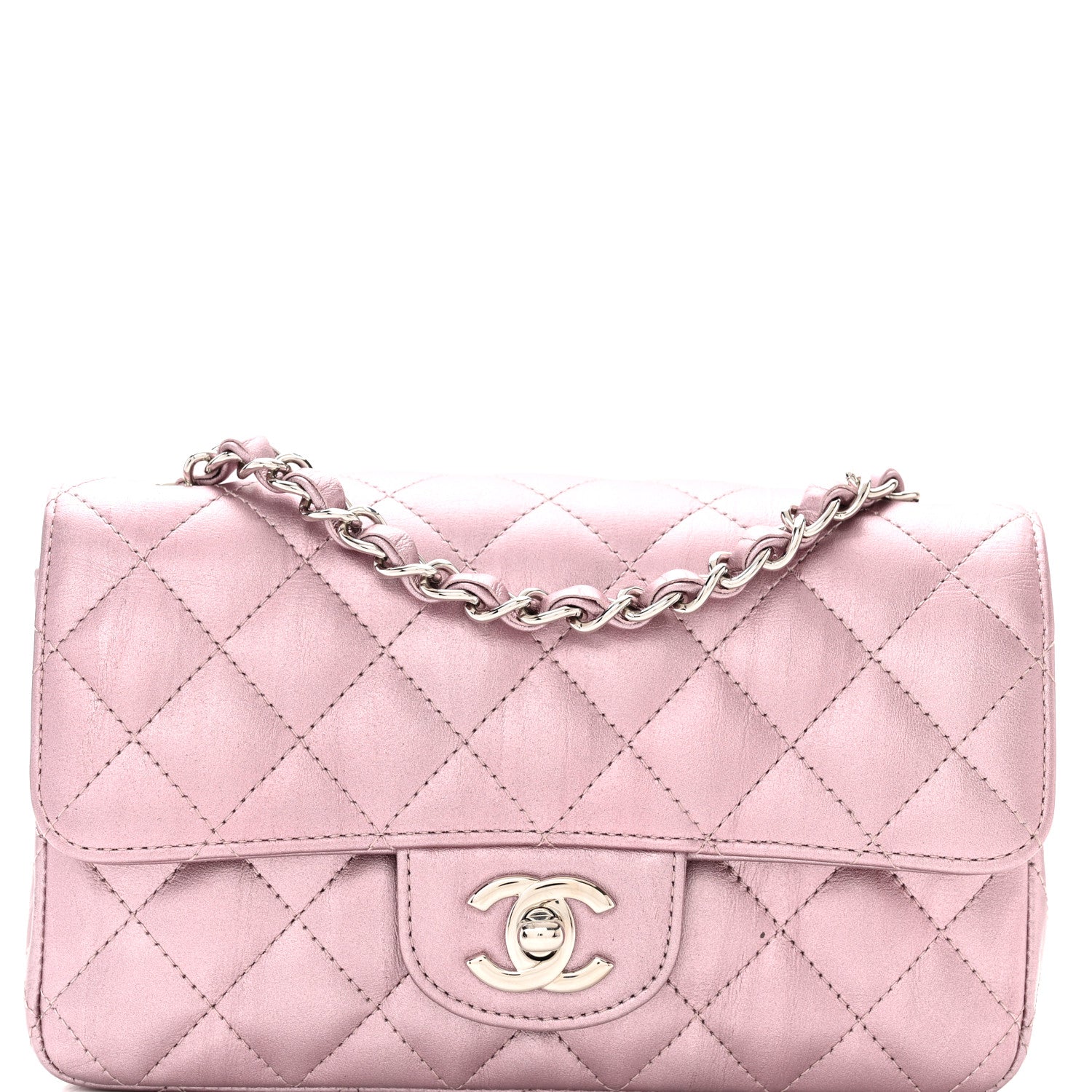 Chanel Metallic Calfskin Quilted Mini Rectangular Flap Pink 8 of 11