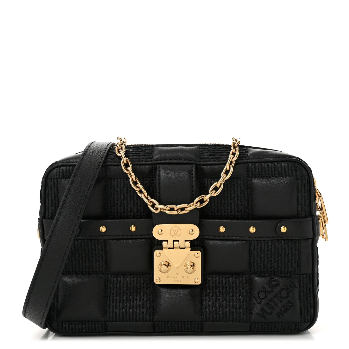 Lambskin Damier Quilt Troca PM Black