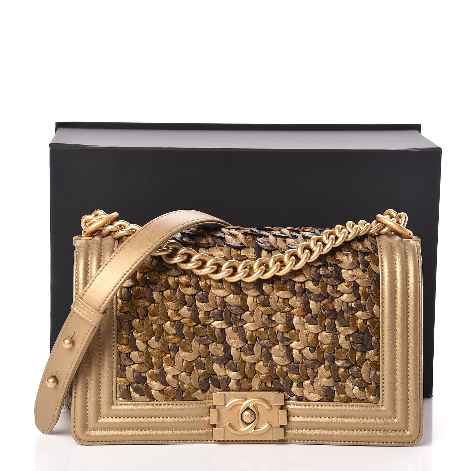 Chanel Metallic Lambskin Medium Scaled Boy Flap Gold 11 of 11