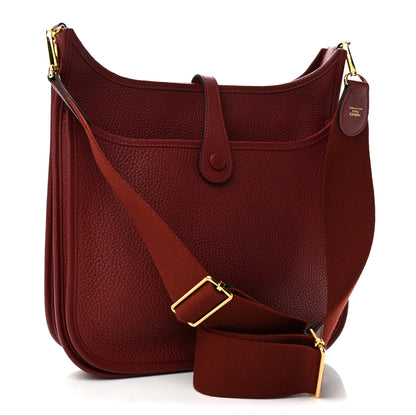 Hermes Taurillon Clemence Evelyne III PM Rouge H 3 of 12