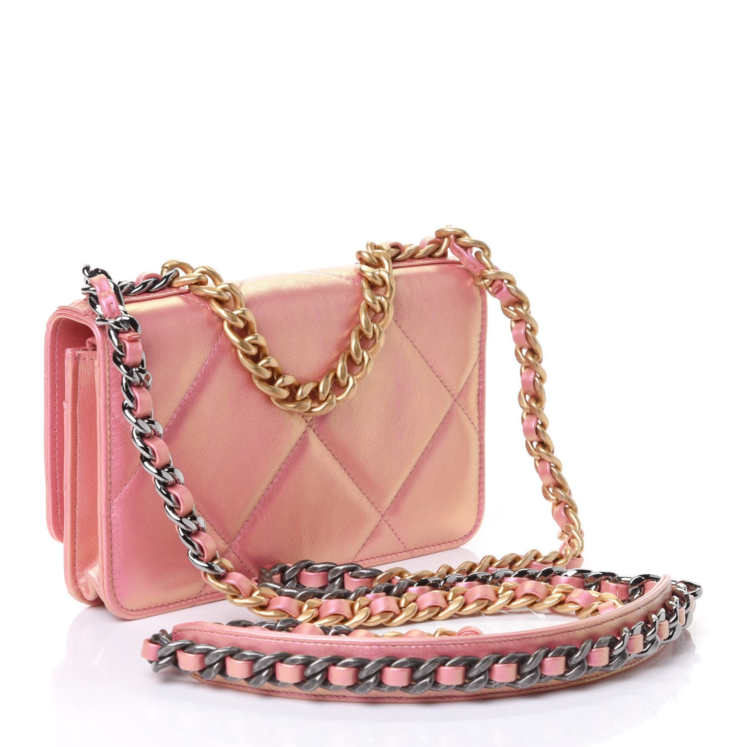 Chanel Iridescent Calfskin Quilted Chanel 19 Wallet On Chain WOC Pink 2 of 4