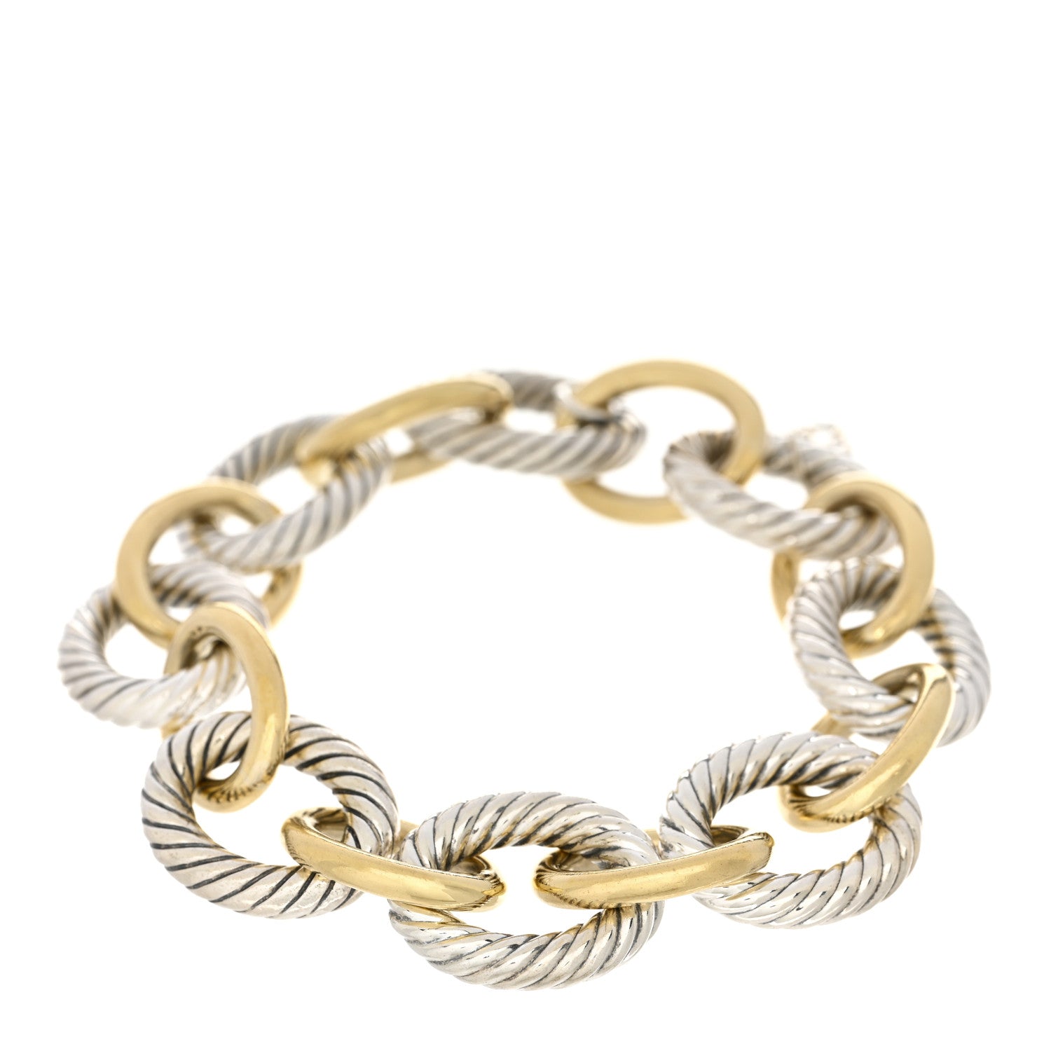 David Yurman Sterling Silver 18K Yellow Gold 18mm Extra Large Oval Link Bracelet 1 of 4