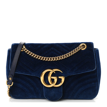 Gucci Velvet Matelasse Medium GG Marmont Shoulder Bag Cobalt Blue 1 of 14
