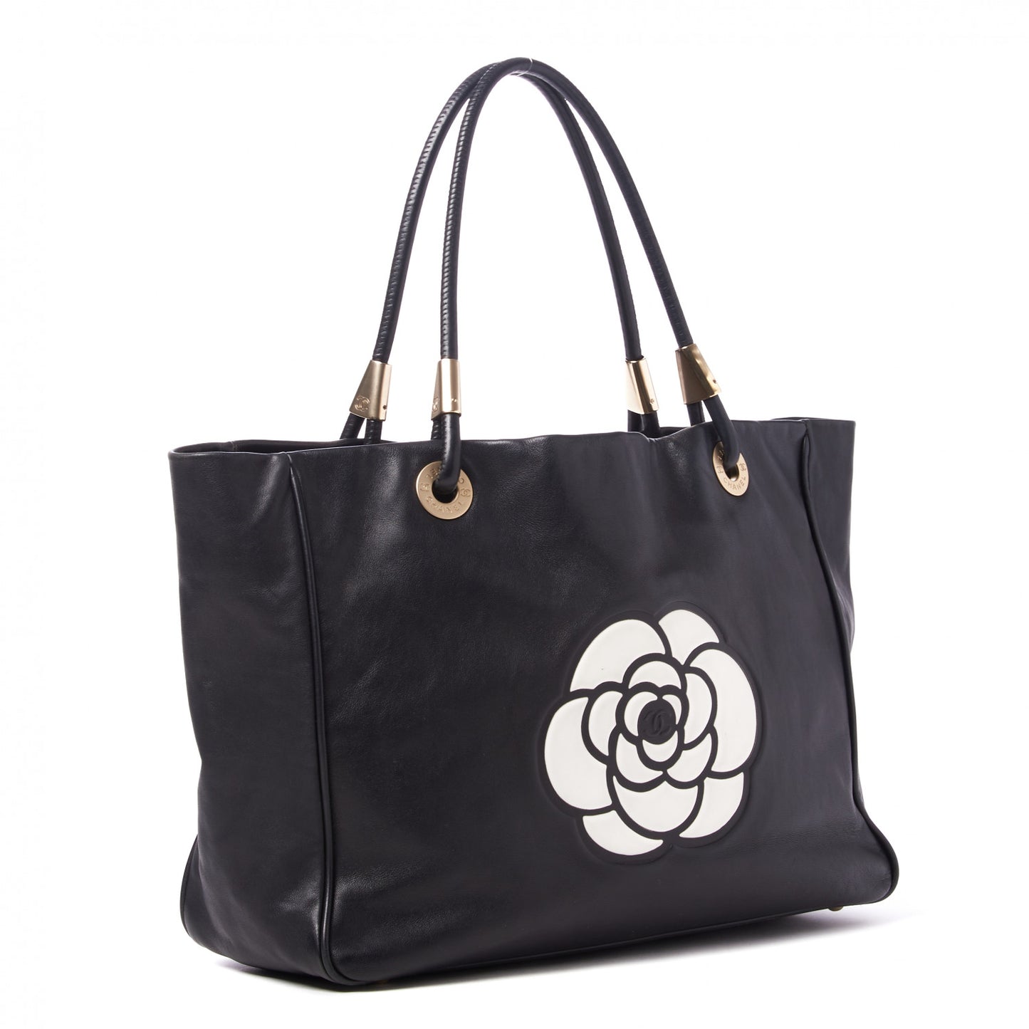 Lambskin Camellia Tote Black