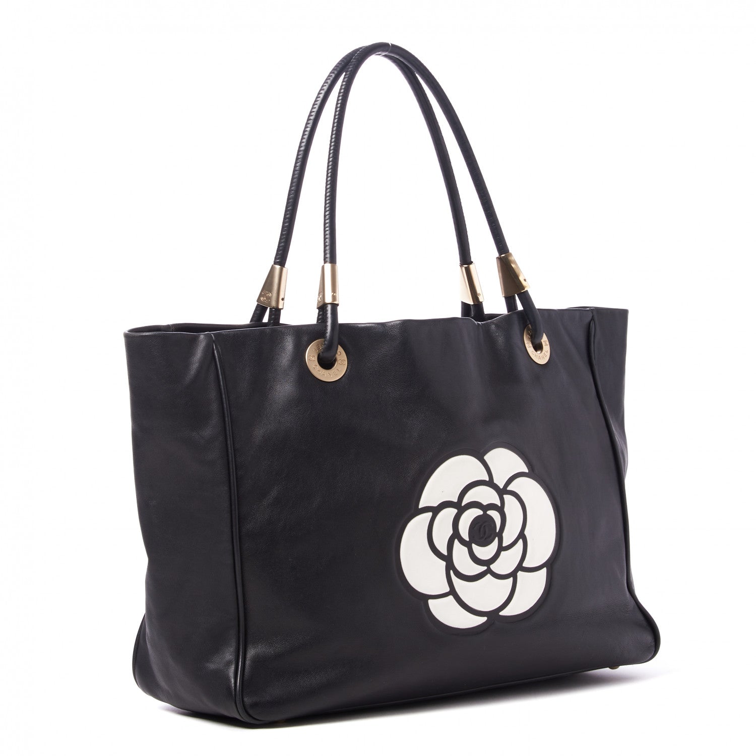 Chanel Lambskin Camellia Tote Black 2 of 10