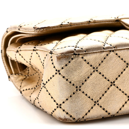 Chanel Metallic Washed Lambskin Quilted Medium Double Flap Dark Gold Black 9 of 10