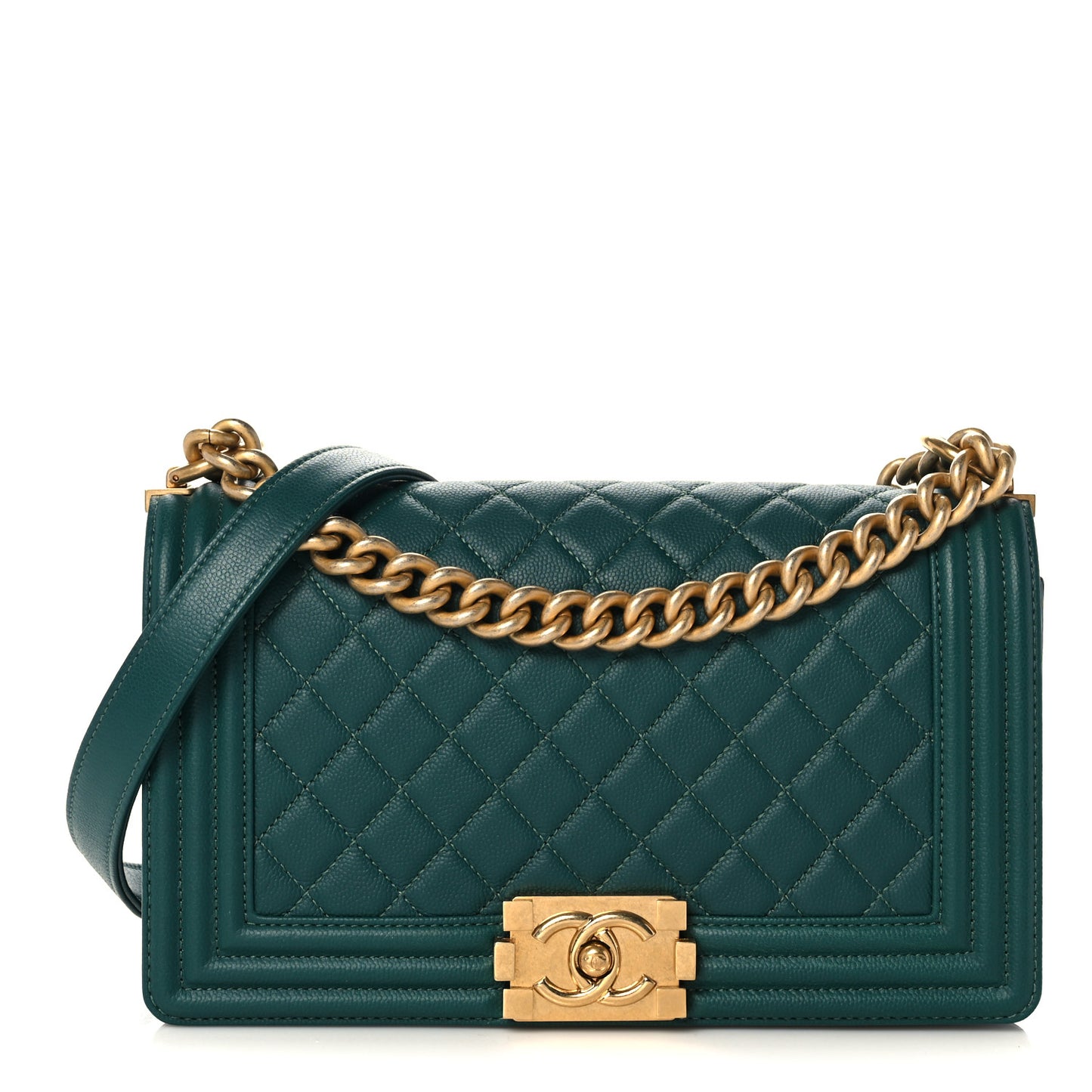 Caviar Quilted Medium Boy Flap Dark Green