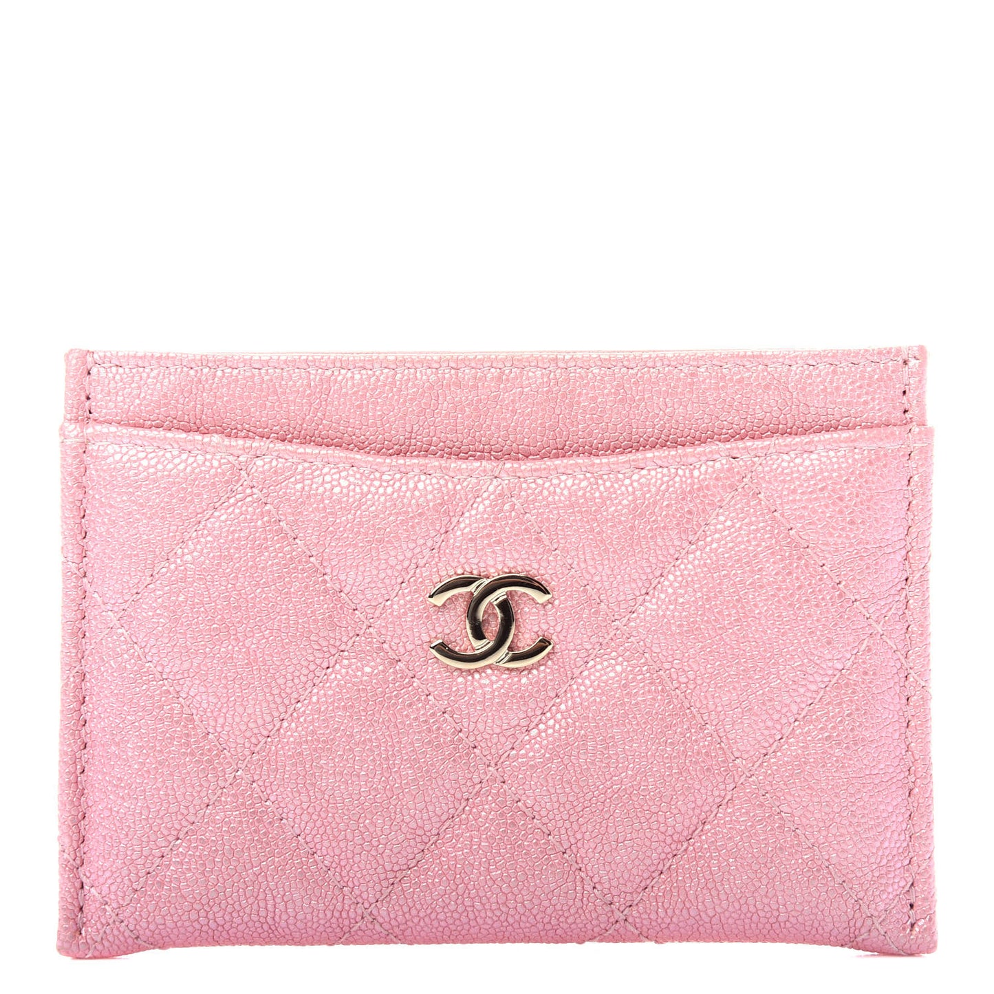 Iridescent Caviar Quilted Card Holder Rose Pink