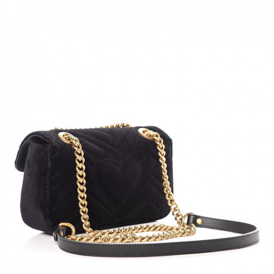 Gucci Velvet Matelasse Mini GG Marmont Shoulder Bag Black 3 of 8