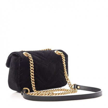 Gucci Velvet Matelasse Mini GG Marmont Shoulder Bag Black 3 of 8