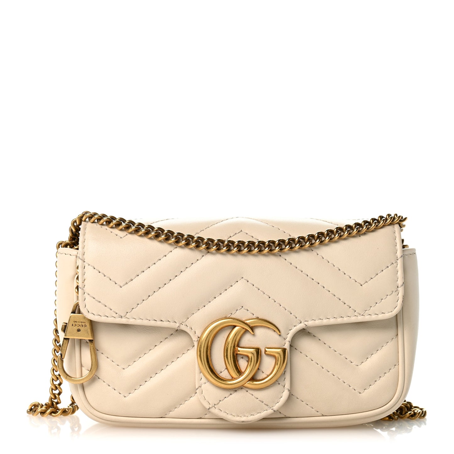 Calfskin Matelasse Super Mini GG Marmont Shoulder Bag White