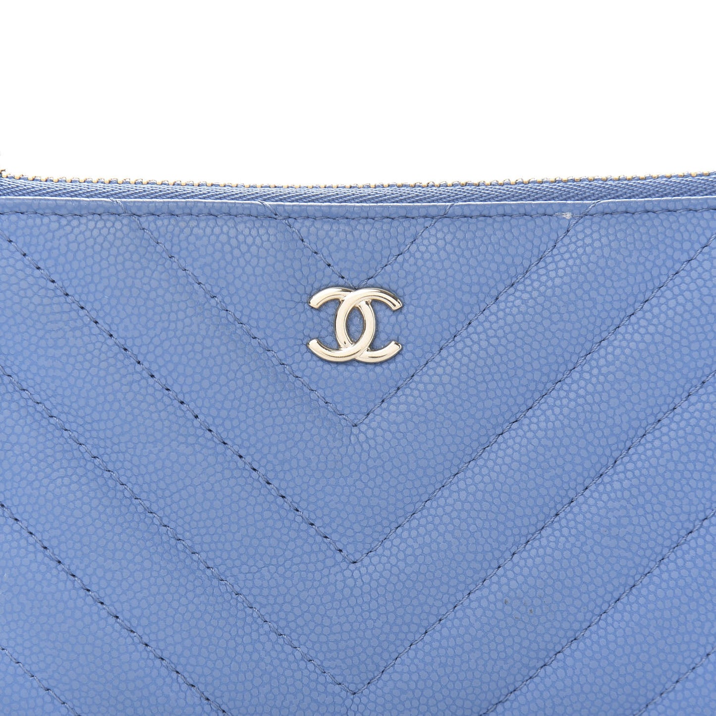 Caviar Flat Chevron Quilted Small Cosmetic Case Blue