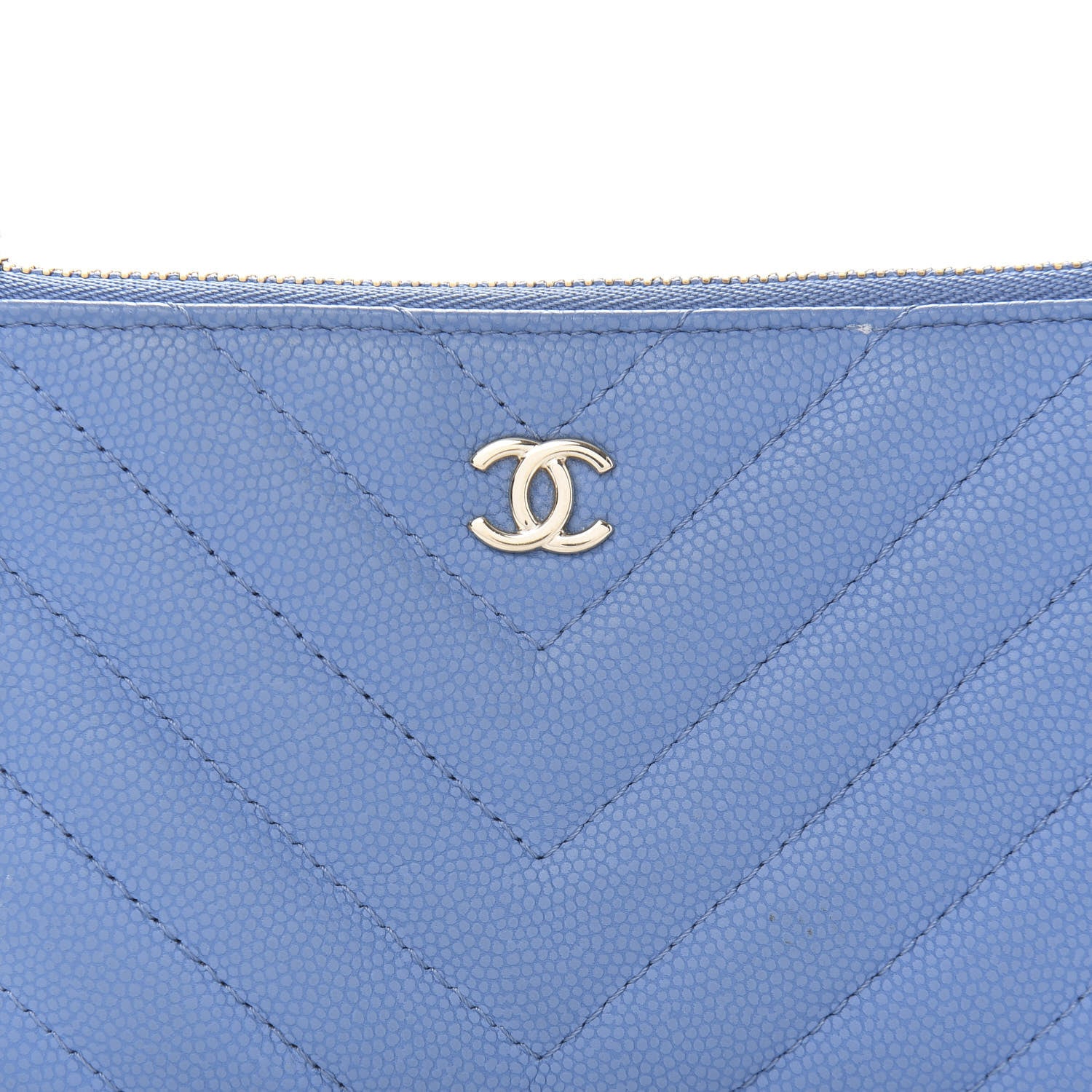 Chanel Caviar Flat Chevron Quilted Small Cosmetic Case Blue 10 of 10