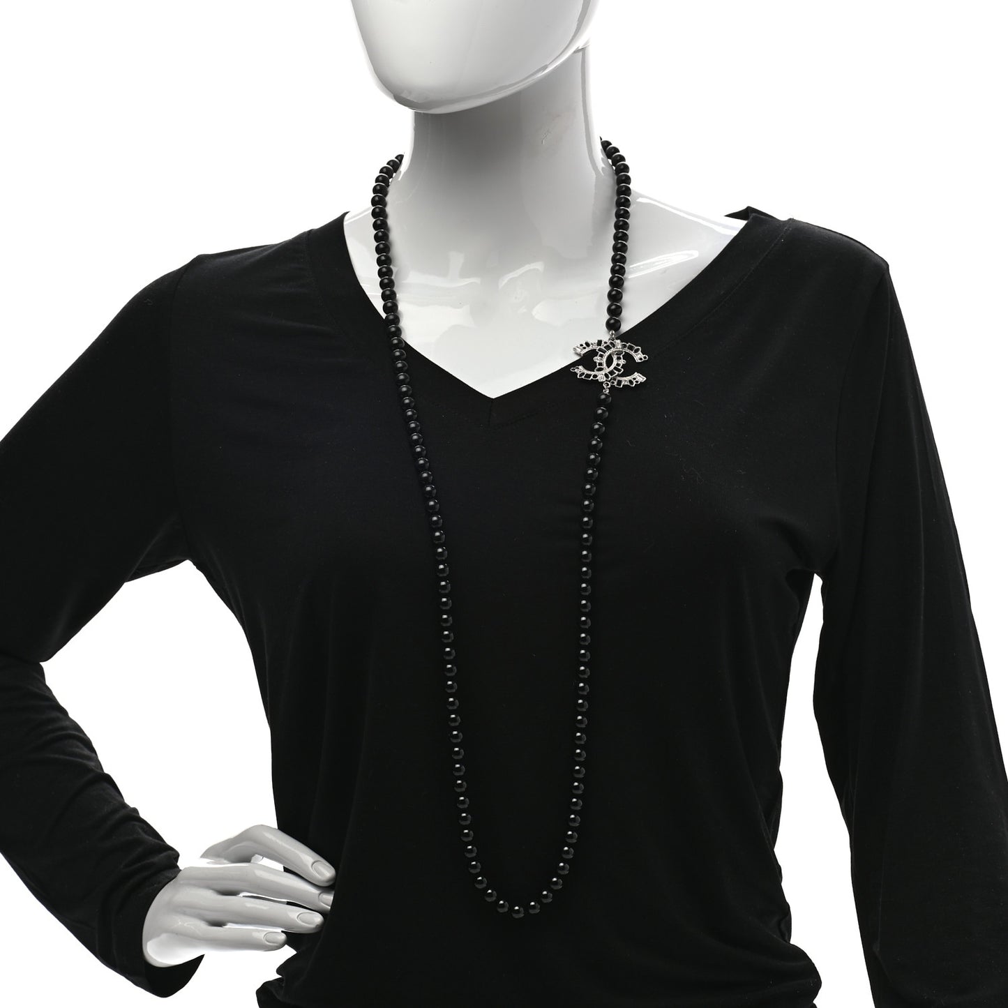 Ruthenium Baguette Crystal CC Beaded Long Necklace Black