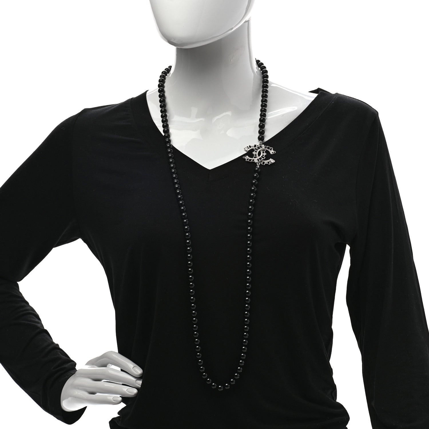 Chanel Ruthenium Baguette Crystal CC Beaded Long Necklace Black 2 of 6