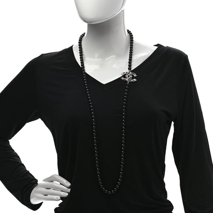 Chanel Ruthenium Baguette Crystal CC Beaded Long Necklace Black 2 of 6