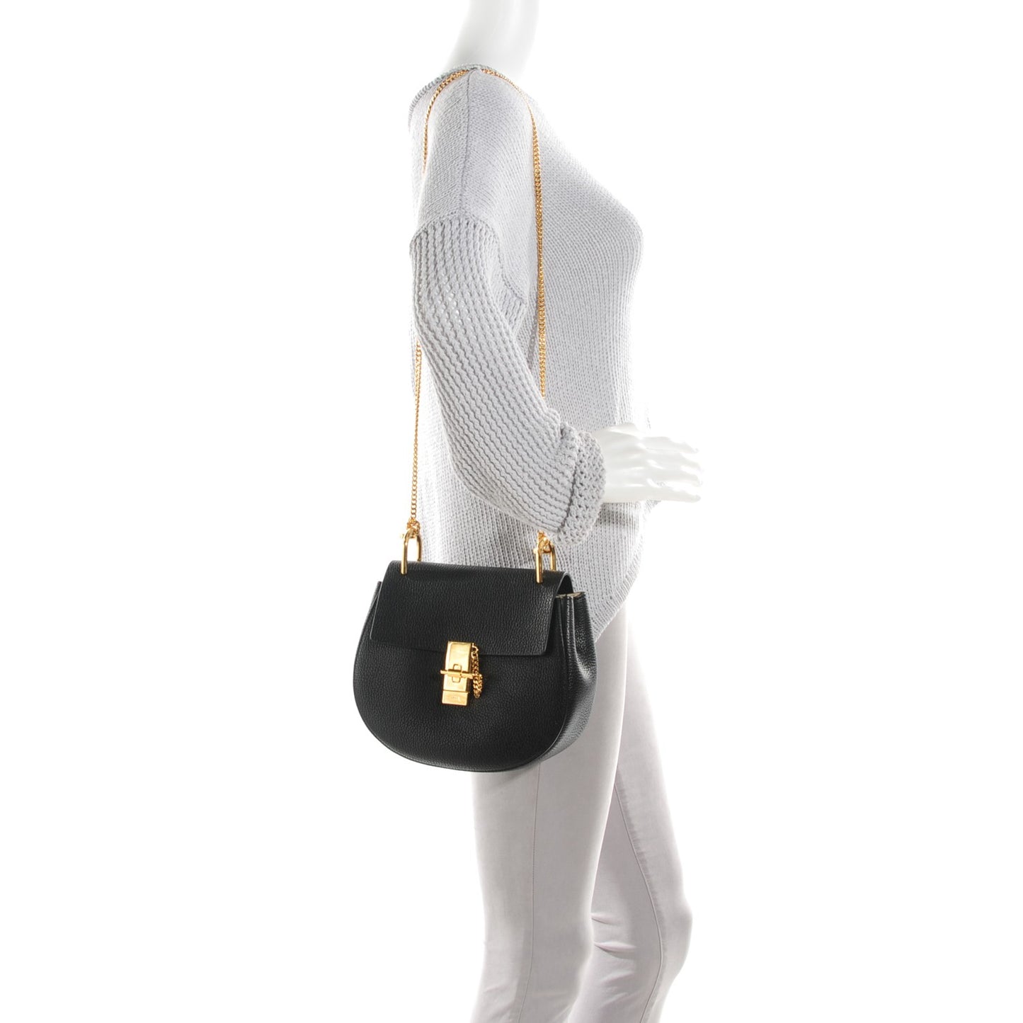 Grained Lambskin Drew Shoulder Bag Black