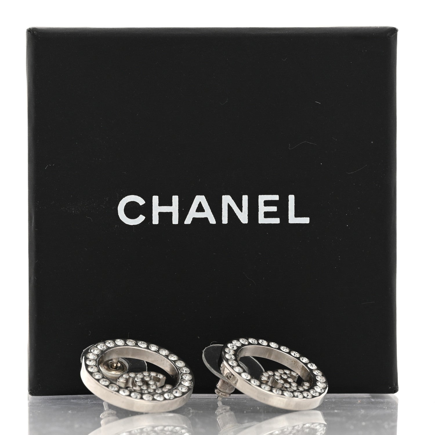 Chanel Crystal CC Round Earrings Silver 5 of 5