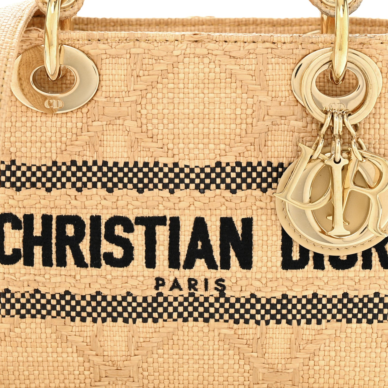 Christian Dior Raffia Woven Cannage Embroidered Mini Lady D-Lite Natural Black 8 of 10