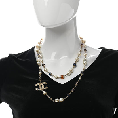 Chanel Pearl Beaded Crystal CC Long Necklace Gold Multi 2 of 5