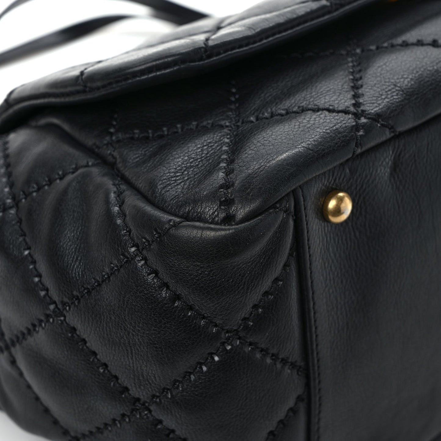 Calfskin Quilted Retro Chain Flap Black