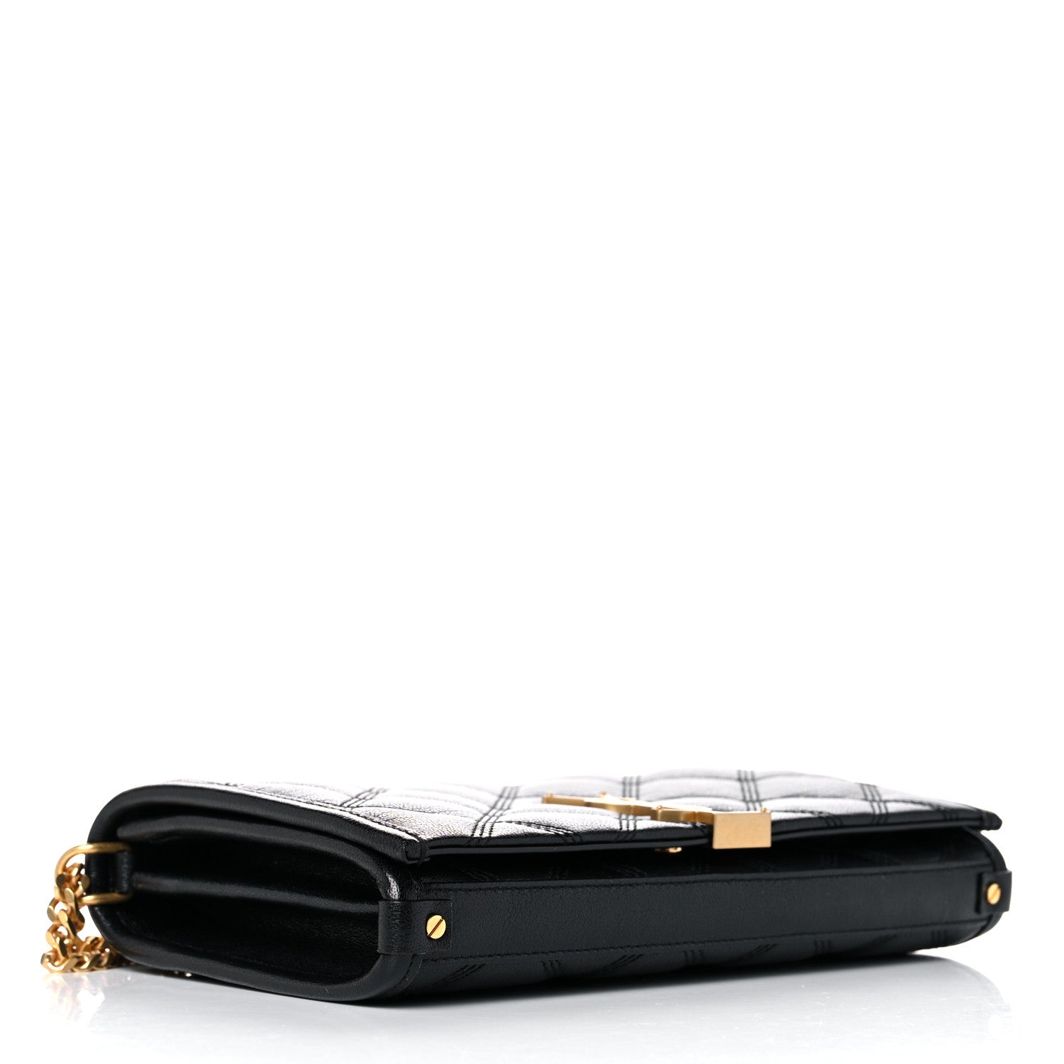 Saint Laurent Lambskin Diamond Quilted Becky Chain Wallet Black 4 of 9