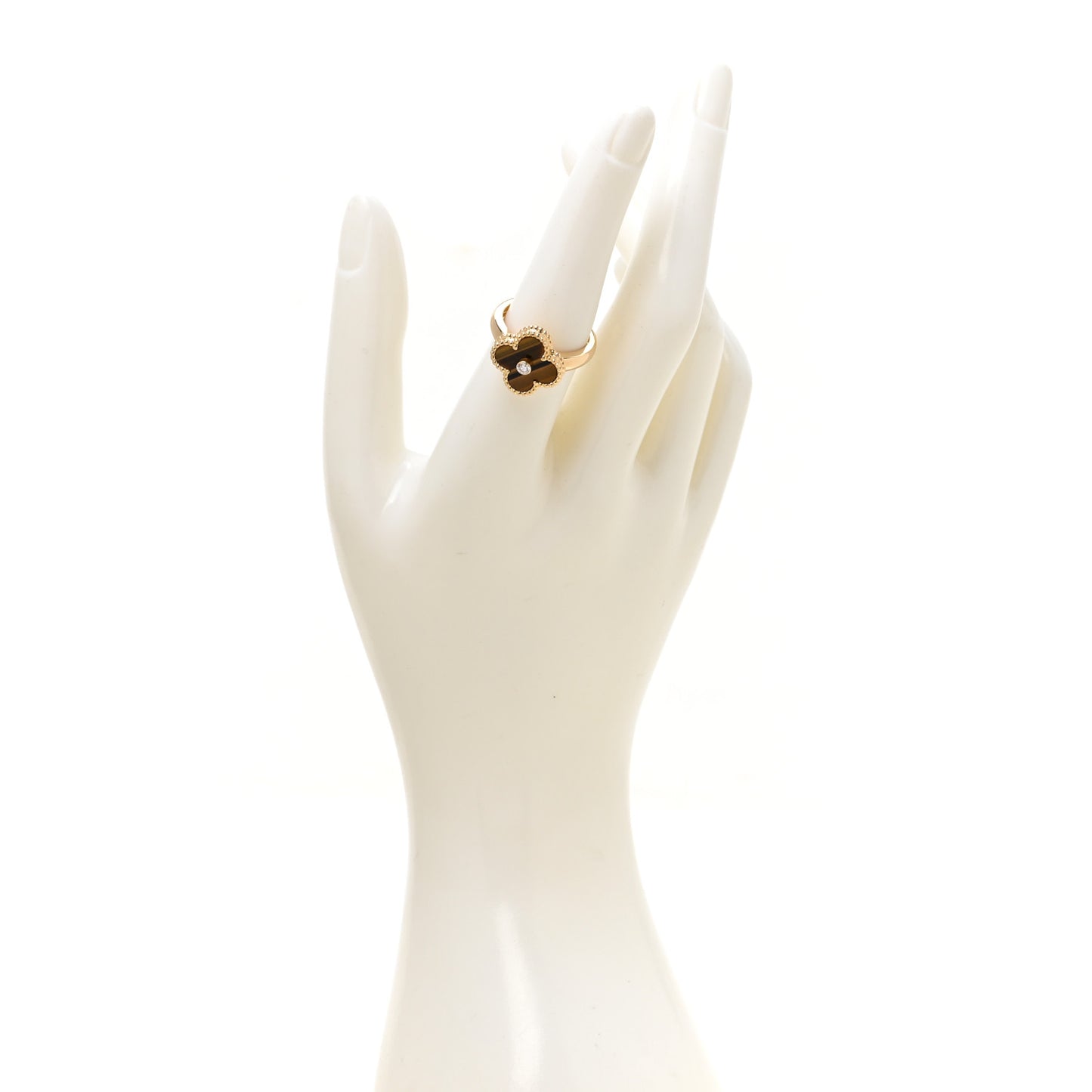 18K Yellow Gold Diamond Tigers Eye Vintage Alhambra Ring 55 7.25