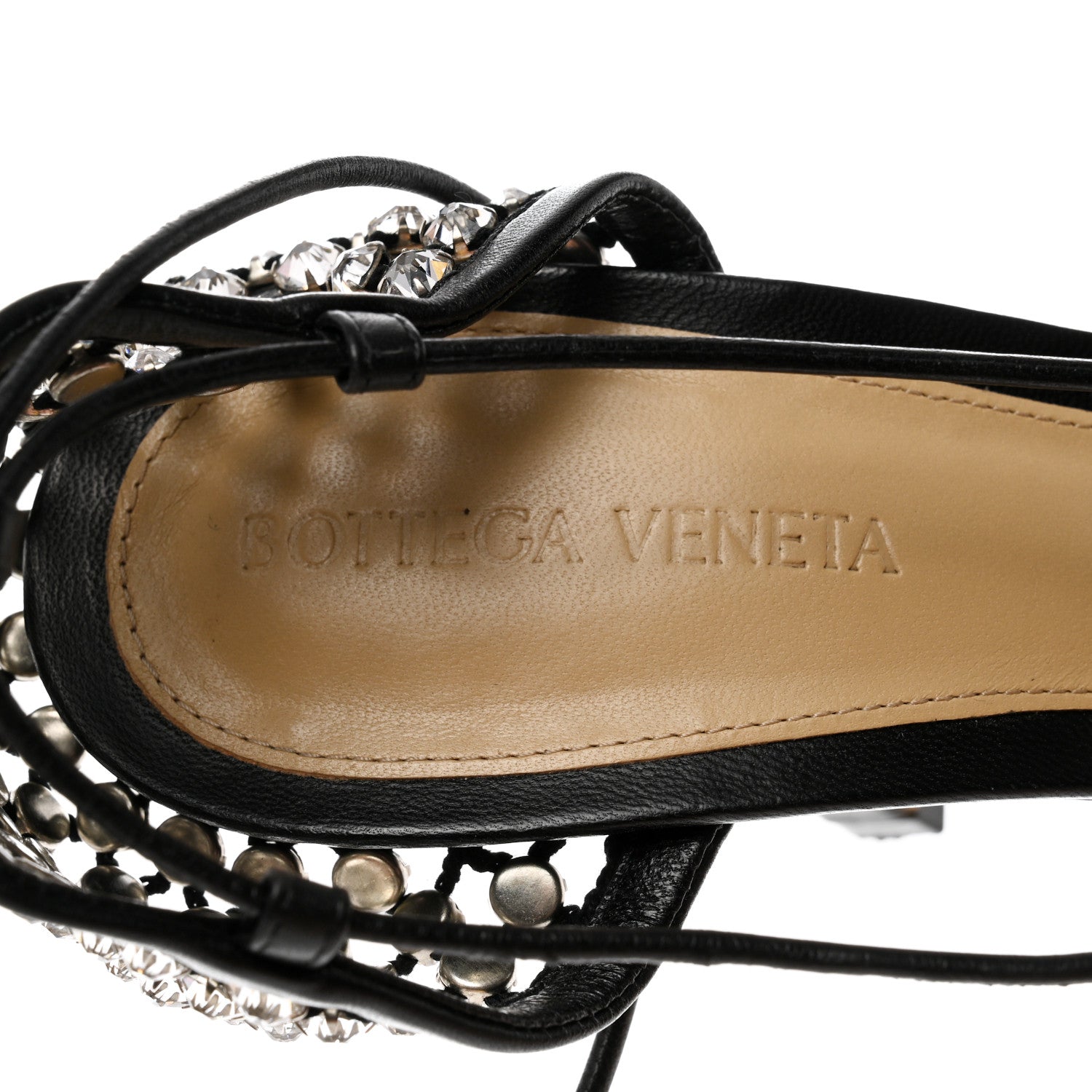Bottega Veneta Mesh Nappa Crystal Embellished Sparkle Stretch Ankle Tie Sandals 39 Black 6 of 8