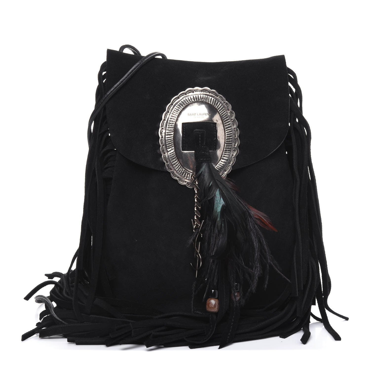 Saint Laurent Suede Fringe Flat Anita Crossbody Bag Black 1 of 16