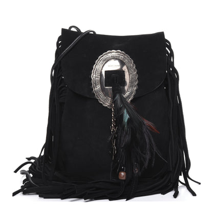 Saint Laurent Suede Fringe Flat Anita Crossbody Bag Black 1 of 16