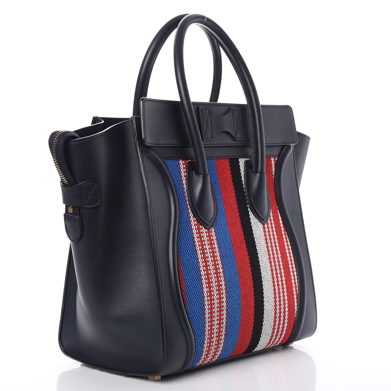 Celine Smooth Calfskin Striped Cotton Canvas Mini Luggage Navy Blue 3 of 7