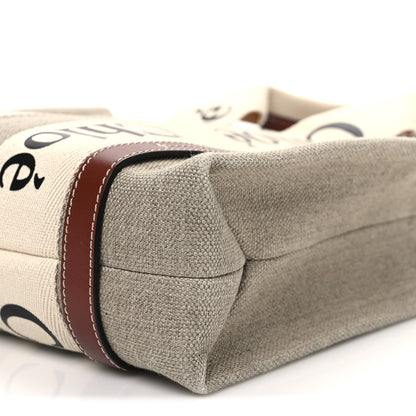 Chloe Linen Calfskin Small Woody Ribbon Tote With Strap White Brown 9 of 9